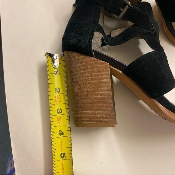 Hinge Cora Block Heel Sandal black leather SUEDE open toe strappy zip up 7.5 - Picture 9 of 10